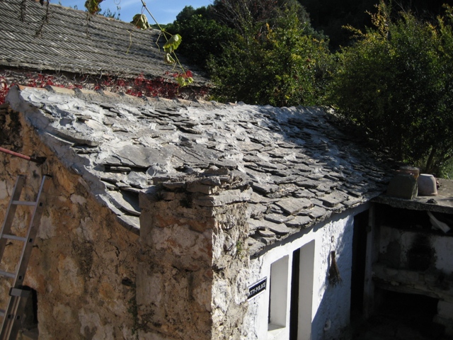 Stone slab roof
